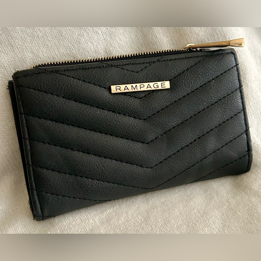 Rampage Black Quilted Wallet with Gold Hardware